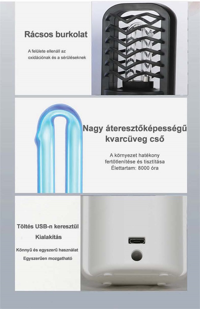 Zinas ZN-UVLM07 fehér mini UV-C lámpa+ ózongenerátor