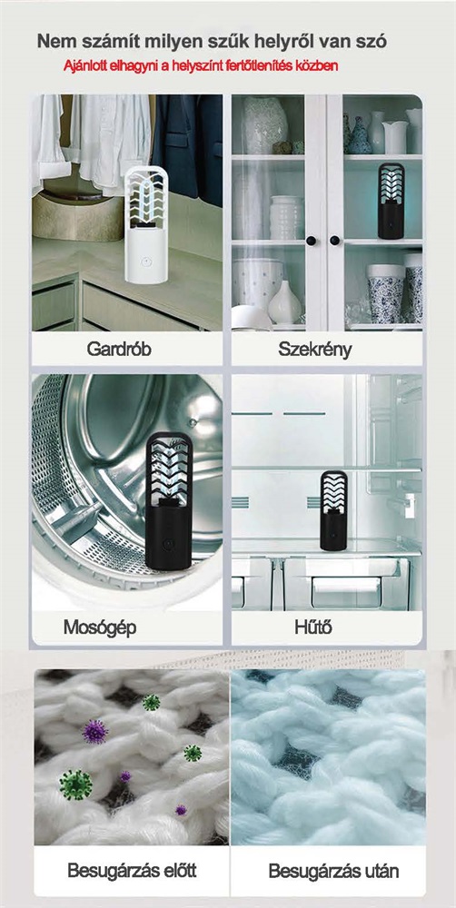 Zinas ZN-UVLM07 fehér mini UV-C lámpa+ ózongenerátor