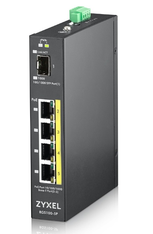 ZyXEL RGS100-5P 4port GbE LAN (120W) PoE 1port GbE SFP ipari switch