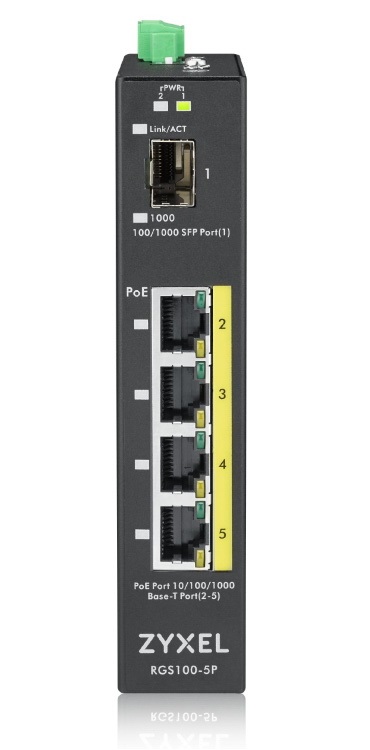 ZyXEL RGS100-5P 4port GbE LAN (120W) PoE 1port GbE SFP ipari switch