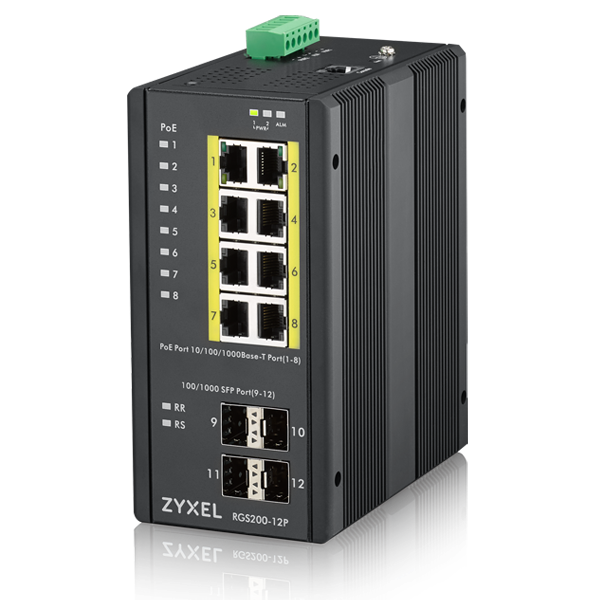 ZyXEL RGS200-12P 8port GbE LAN (240W) PoE 4port GbE SFP ipari switch