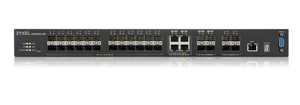 ZyXEL XGS4600-32F 24port GbE SFP 4port GbE combo RJ45/SFP 4port 10GbE SFP+ L3+ menedzselhető, stackelhető switch